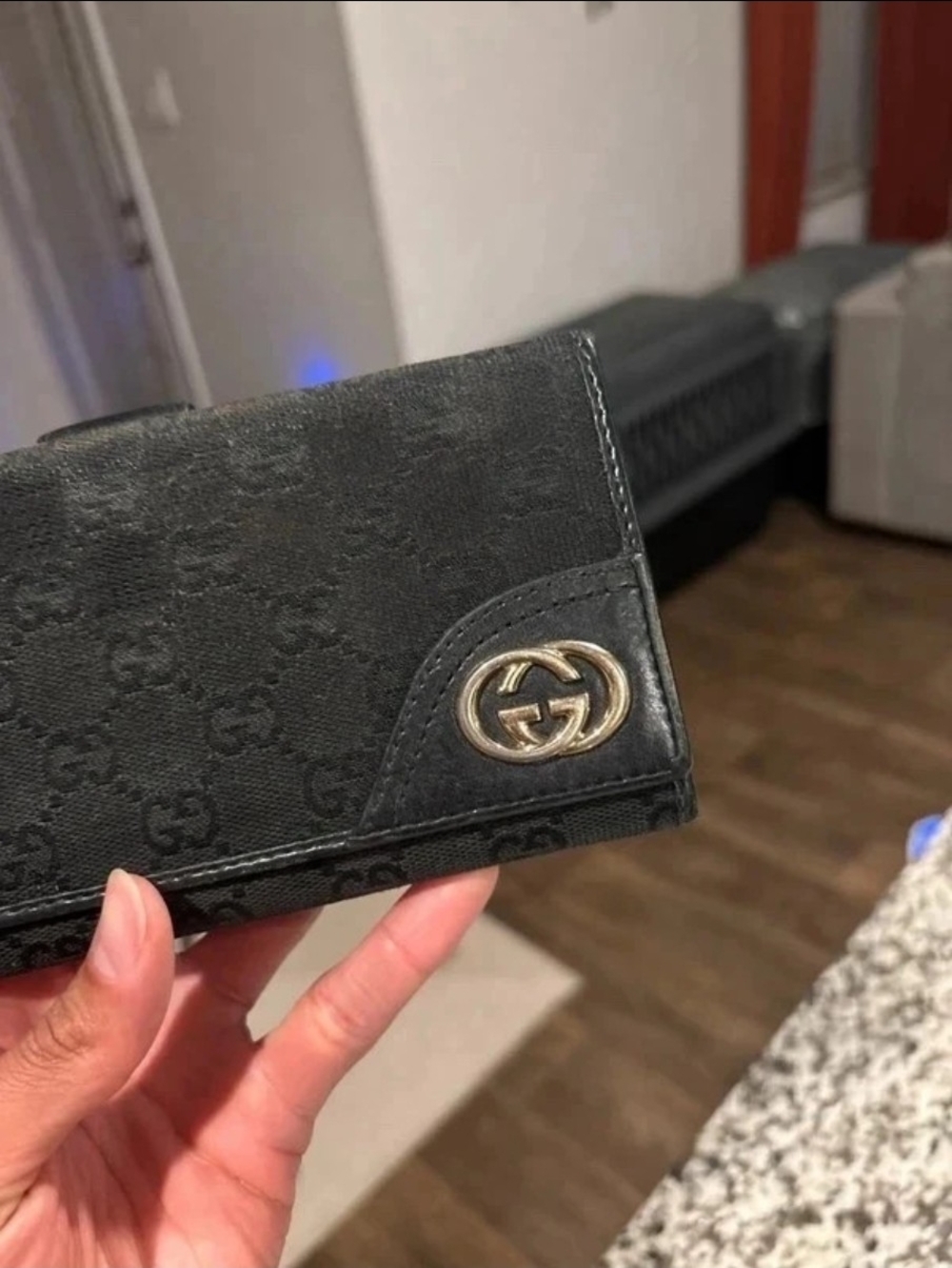 Gucci Black GG Canvas Continental Wallet